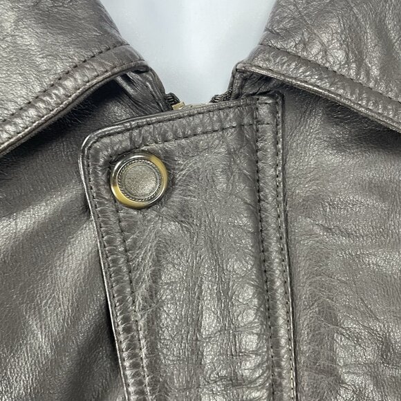 Members Only Brown Leather Zipped Snap Jacket Lined Pockets Collared Size XLT - Picture 7 of 13